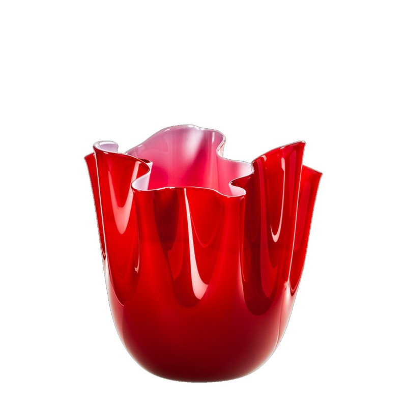 Venini - Vaso Fazzoletto Bicolore rosso interno rosa opaco h13 Longho Design Palermo